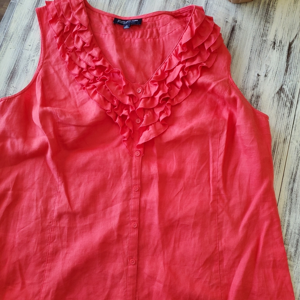 Linen dark coral ruffle top